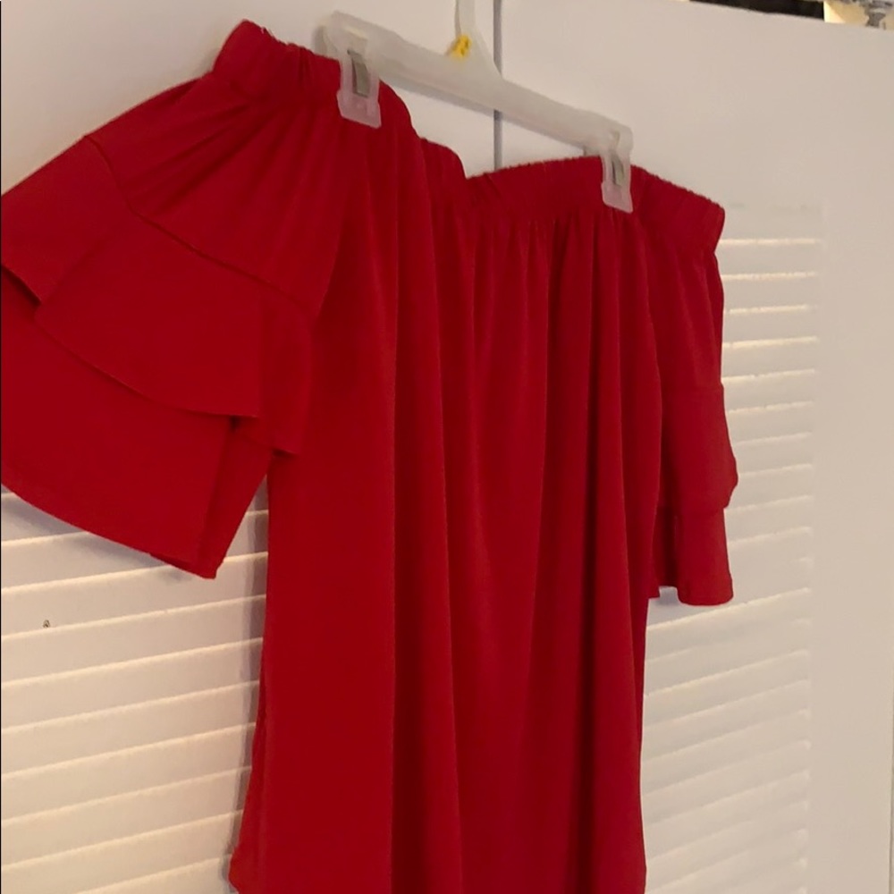 red off the shoulder blouse!